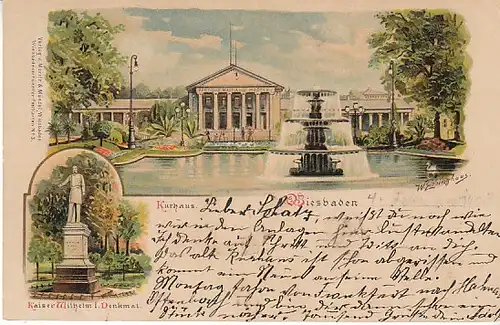 Wiesbaden Litho Altes Kurhaus Denkmal gl1906 C0771