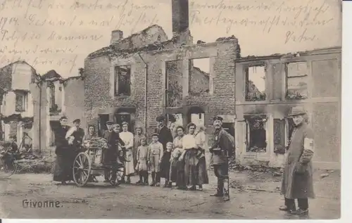 Givonne Partie vor zerstörtem Haus feldpgl1914 201.109