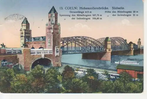 Köln Hohenzollernbrücke Südseite gl1914 201.893