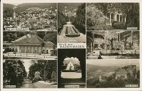 Baden-Baden Mehrbildkarte 8 Ansichten gl1937 133.787