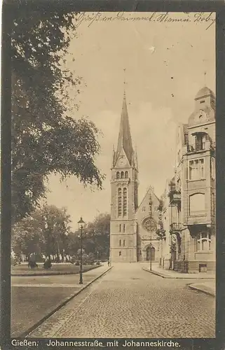 Gießen Johannesstraße mit Kirche gl1916 130.468