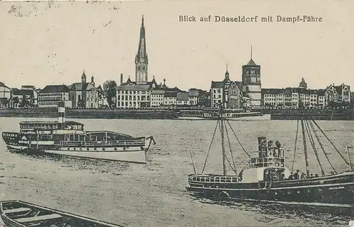 Düsseldorf Panorama mit Dampf-Fähre gl1921 132.682