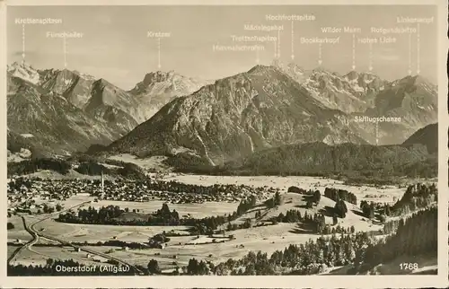 Oberstdorf Panorama mit Alpenkette gl1953 135.203