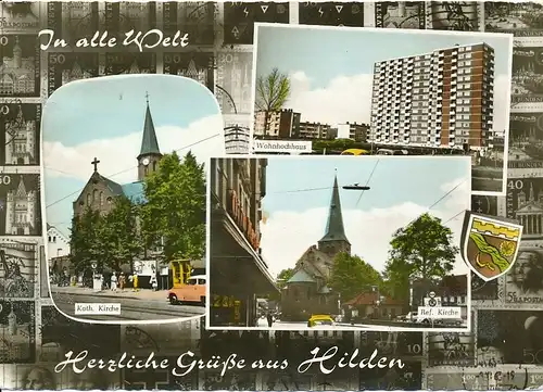 Hilden Kath./Ref. Kirche Wohnhochhaus gl1972 132.596