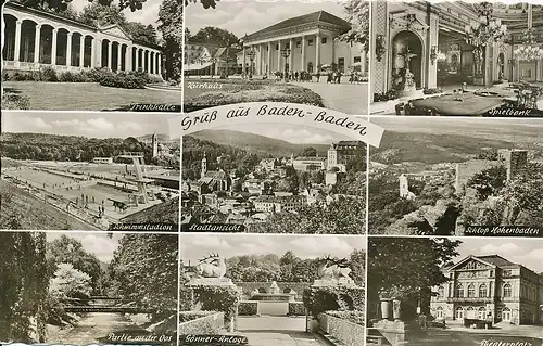 Baden-Baden Mehrbildkarte 9 Ansichten gl1954 133.781