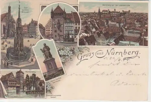 Nürnberg Litho 5 Teilansichten gl1898 209.001