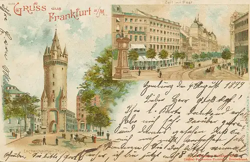Frankfurt a.M. Litho Zeil mit Post Turm gl1899 132.390