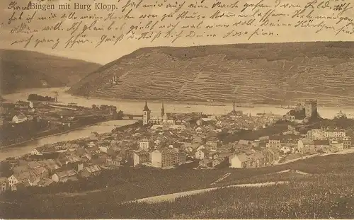 Bingen am Rhein mit Burg Klopp feldpgl1914 132.410