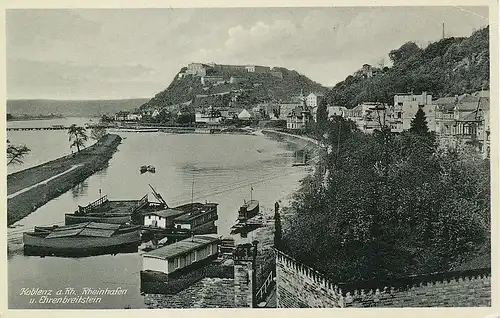 Koblenz Rheinhafen und Ehrenbreitstein gl1940 134.026