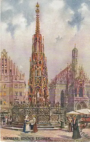 CHARLES F. FLOWER Nürnberg Schöner Brunnen ngl C1905