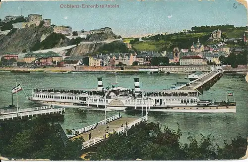 Koblenz Schiff und Ehrenbreitstein gl1912 134.050