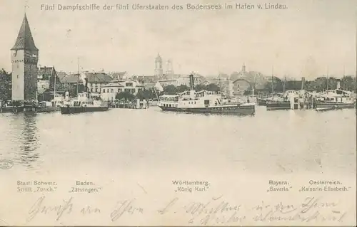 Lindau Hafen Dampfschiffe d. Uferstaaten gl1907 135.004