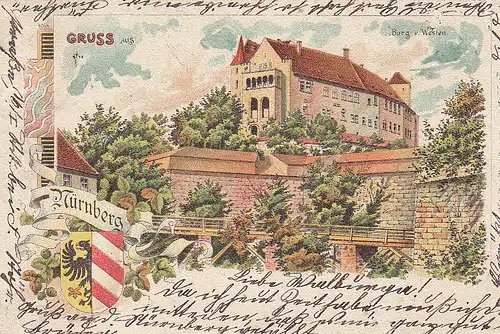 Gruss aus Nürnberg Litho Burg von Westen gl1901 C5222