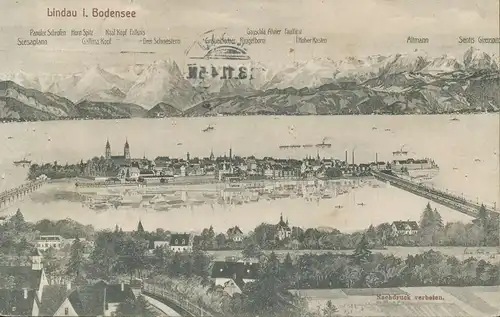 Lindau i.B. Panorama mit Alpen gl1911 135.140