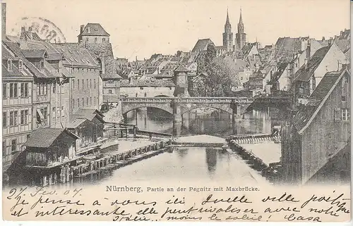 Nürnberg Partie an der Pegnitz mit Maxbrücke gl1907 C5753