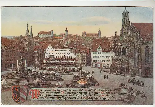 Nürnberg Marktplatz mit Burgpanorama und Spruch ngl C5763