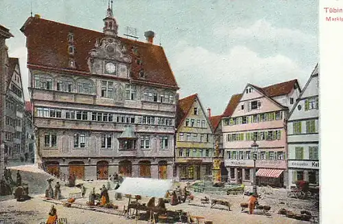 Tübingen Rathaus Marktplatz um 1900 ngl C3928