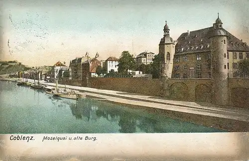 Koblenz Moselquai und Alte Burg gl1913 134.049