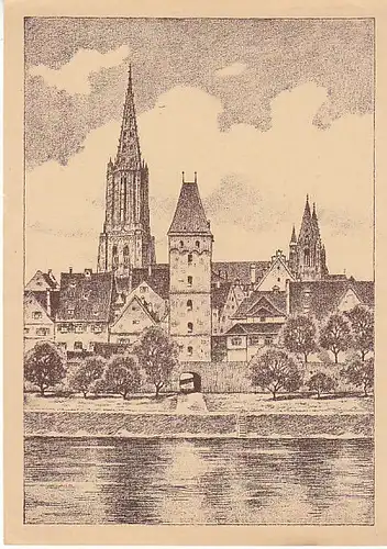 Ulm a.D. Blick von der Donau Künstlerkarte ngl C3252