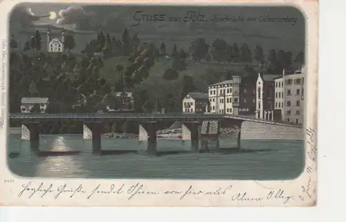 Bad Tölz Isarbrücke mit Calvarienberg gl1899 208.292