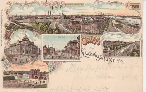 Ludwigshafen a.Rh. Litho Post Bahnhof Marktpl. Rheinbrücke Total gl1899 211.116