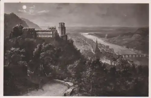 Heidelberg vom Wolfsbrunnenweg gesehen, bei Mondschein ngl 214.157