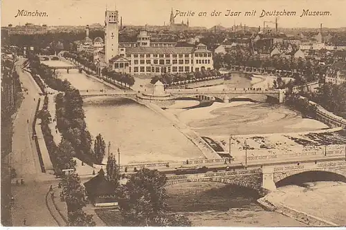 München Isar mit Deutschem Museum gl1916 C2402