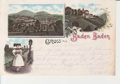 Baden-Baden Litho Tracht Totale Schloss gl1899 206.543