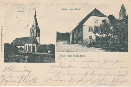 Sickingen Gasthaus zum Hirsch Kirche gl1905 206.373