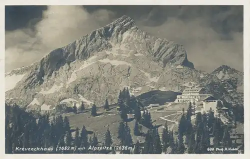 Berghütte: Kreuzeckhaus mit Alpspitze gl1929 104.412