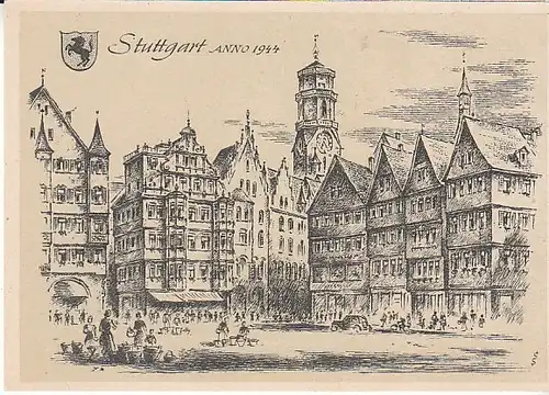 Stuttgart Marktplatz Stiftskirche KünstlerAK ngl C3121