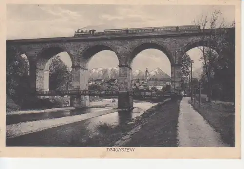Traunstein Brücke und Stadtblick gl1915 208.526