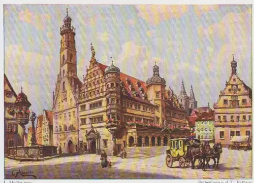 Rothenburg ob der Tauber Rathaus mit Postkutsche nach Ludwig Mößler ngl 215.852