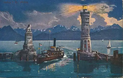 Lindau i.B. Hafeneinfahrt bei Nacht gl1917 134.932