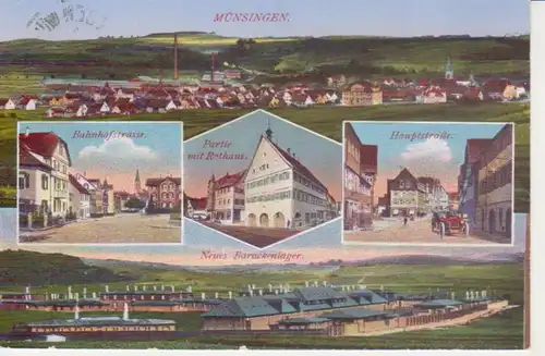 Münsingen Straßen Rathaus Panorama feldpgl1916 206.170