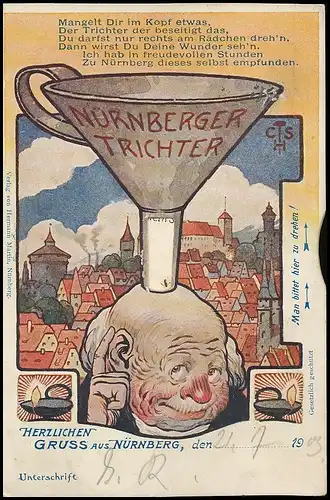 Mechanische Karte: Nürnberg Trichter mit Drehrädchen bahnpglca.1900 138.653