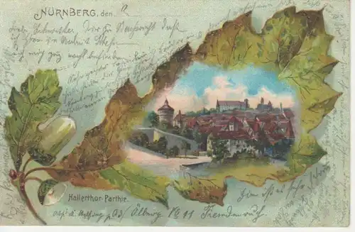 Nürnberg Litho Hallertor im Eichenblatt gl1899 209.029