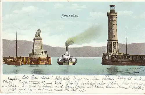 Lindau Bodensee Hafeneinfahrt Litho gl1900? C3629