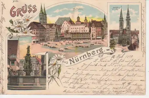 Nürnberg Litho Markz Brunnen Kirche gl1899 209.044