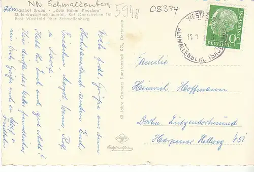 Ohlenbach Hochsauerland Gasthof Braun gl1958? C8374