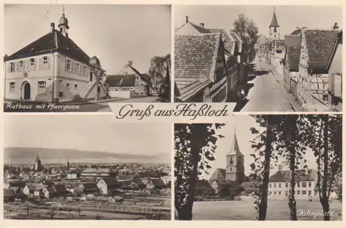 Haßloch/Pfalz Rathaus Kirchgasse Jahnplatz Panorama gl1954 211.193