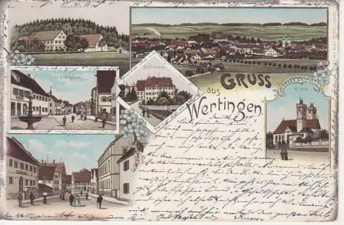 Wertingen Litho Reutenhof Marktplatz Hauptstr. Schloss Kirche gl1898 210.068