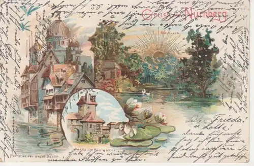 Nürnberg Litho Insel Schütt Park Tor gl1898 209.038