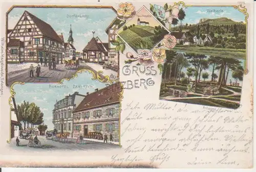 Pinzberg Litho Hotel Kapelle Walberla Dorfansicht gl1898 209.351