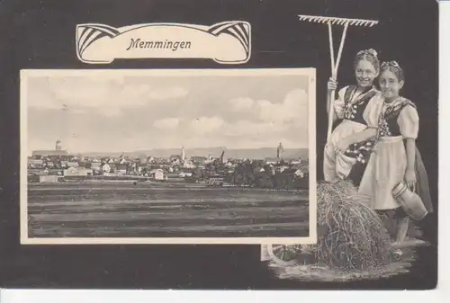 Memmingen Bauernmädchen und Panorama gl1910 210.493