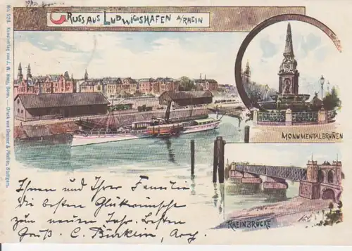 Ludwigshafen a.Rh. Rheinbrücke Monumentalbrunnen Panorama gl1901 211.123