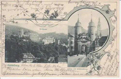 Heidelberg Schloss Brücke und Brückentürme gl1904 211.327