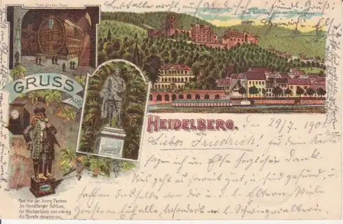 Heidelberg Litho Großes Fass Denkmal Teilansicht gl1901 211.331