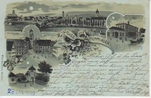 Memmingen Litho Krugstor Marktplatz Bahnhof Panorama gl1899 210.512