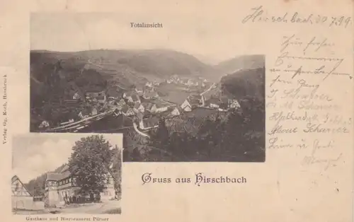Hirschbach Totalansicht und Gasthaus/Brauerei Pürner gl1899 209.387
